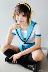  cosplay hair_ribbons hairband kipi-san kneesocks photo sailor_uniform school_uniform suzumiya_haruhi suzumiya_haruhi_no_yuuutsu 
