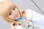 blonde_hair cosplay kneehighs konohana_hikari konohana_hikari_(cosplay) school_uniform strawberry_panic suzuran_ousaka 