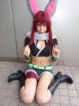   animal_ears ari_(model) boots rabbit_ears cleavage cosplay cutoffs fur-trimmed getsumento_heiki_miina midriff photo shiwasu_mina  