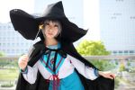  ari_(model) cape cosplay nagato_yuki photo sailor_uniform school_uniform suzumiya_haruhi_no_yuuutsu wand witch_hat 