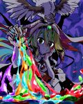  1girl alina_gray aqua_eyes blunt_ends bow breasts earrings gem green_hair hair_between_eyes highres holy_alina jewelry long_hair long_sleeves looking_at_viewer magia_record:_mahou_shoujo_madoka_magica_gaiden magical_girl mahou_shoujo_madoka_magica multicolored_hair pleated_skirt puffy_sleeves red_bow sidelocks skirt small_breasts solo straight_hair streaked_hair tumi0756 white_skirt wings 