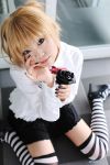  amane_misa cosplay death_note handcuffs photo rose school_uniform striped taku_anko thigh-highs twintails 