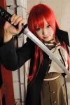  cosplay katana kipi-san overcoat photo red_hair redhead sailor_uniform school_uniform shakugan_no_shana shana solo 