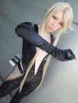  aya_(model) blonde_hair cleavage cosplay kasuga knife kunoichi photo sengoku_basara skin_tight 