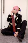  cosplay gintama hairpods kagura nedi pink_hair umbrella uniform 