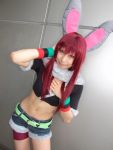   animal_ears ari_(model) rabbit_ears cosplay cutoffs fur-trimmed getsumento_heiki_miina midriff photo shiwasu_mina  