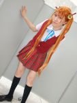  bells cosplay hair_ribbons kagurazaka_asuna knee_socks mahou_sensei_negima photo rou school_uniform twintails 