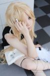  apron ban blonde_hair cigarette cosplay fan miniskirt sarasvati zone-00 