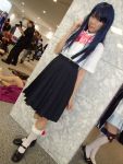 aotsuki_riku blue_hair cosplay furude_rika higurashi_no_naku_koro_ni school_uniform socks suspenders 