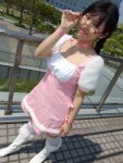  akizuki_ritsuko boots cosplay glasses idolmaster tachibana_yuna thigh-highs twin_braids 