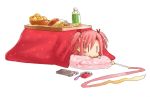  bottle cellphone chibi food fruit kasuga_yukihito kotatsu mahou_sensei_negima mahou_sensei_negima! phone pillow sasaki_makie table 