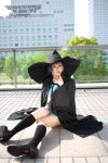  ari_(model) cape cosplay kneehighs nagato_yuki photo sailor_uniform school_uniform suzumiya_haruhi_no_yuuutsu wand witch_hat 