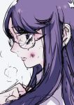  1girl blush glasses heartcatch_precure! long_hair precure profile purple_hair simple_background solo tima tsukikage_yuri 