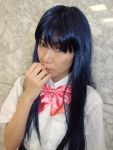  aotsuki_riku blue_hair cosplay furude_rika higurashi_no_naku_koro_ni school_uniform suspenders 