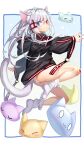  0w0 1girl :3 ^_^ animal_ear_fluff animal_ears bandaid bandaid_on_knee blue_eyes cat_ears cat_tail closed_eyes full_body heterochromia highres hood hood_down hoodie long_hair mitake_eil no_pants original panties red_eyes silver_hair socks tail underwear white_legwear wide_sleeves 