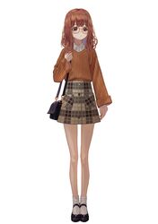  1girl absurdres bag black_bag black_footwear brown-framed_eyewear brown_hair closed_mouth eyebrows_visible_through_hair glasses handbag highres long_hair original patterned patterned_clothing simple_background skirt socks solo standing violet_eyes white_background yoon_cook 