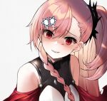  1girl bangs blush braid breasts eyebrows_visible_through_hair girls_frontline hairband hei_d hexagram long_hair looking_at_viewer negev_(girls_frontline) pink_hair red_eyes smile solo_focus star_of_david tagme white_background 