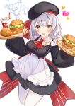  1girl brat character_request colonel_sanders food fried_chicken genshin_impact hamburger highres holding holding_tray kfc looking_at_viewer simple_background solo tray white_background 