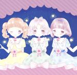  3girls absurdres brown_eyes brown_hair cardcaptor_sakura flower glasses grey_eyes grey_hair highres jewelry mihara_chiharu multiple_girls necklace night night_sky ribbon sasaki_rika sky star_(sky) starry_sky ucic1223 yanagisawa_naoko 