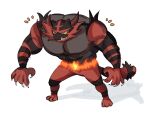  brk_603 claws colored_sclera commentary_request fire full_body gen_7_pokemon green_eyes hunched_over incineroar korean_commentary orange_sclera paws pokemon pokemon_(creature) sharp_teeth sketch smile solo standing teeth toes 