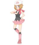  1girl :d beanie black_legwear blonde_hair blue_eyes boots bracelet cosplay hikari_(pokemon) hikari_(pokemon)_(cosplay) dress eyelashes hair_ornament hairclip hat jewelry long_hair looking_at_watch neko19920311 open_mouth over-kneehighs pink_footwear pokemon pokemon_(anime) pokemon_dppt_(anime) pokemon_xy_(anime) red_scarf scarf serena_(pokemon) sidelocks sleeveless sleeveless_dress smile solo thigh-highs white_headwear 