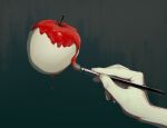  1other apple art_brush avogado6 commentary_request food fruit grey_background head_out_of_frame holding holding_paintbrush original paintbrush painting red_apple solo symbolism 