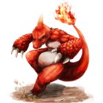  black_eyes charmeleon claws closed_mouth creature fire flame gen_1_pokemon highres no_humans oshiri_seijin pokemon pokemon_(creature) scales simple_background white_background 