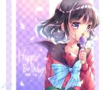  1girl bishoujo_senshi_sailor_moon black_hair bow breasts commentary_request english_text eyelashes happy_birthday highres looking_at_viewer medium_breasts school_uniform serafuku shirt solo tomoe_hotaru touki_matsuri violet_eyes 