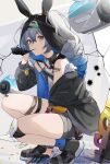 absurdres animal_ears breasts bronya_zaychik drill_hair fake_animal_ears gloves grey_eyes highres honkai_(series) honkai_impact_3rd kuo_(kuo114514) legs long_hair rabbit_ears silver_hair sitting small_breasts twin_drills twintails weapon
