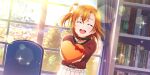  blush closed_eyes jacket kousaka_honoka love_live!_school_idol_festival_all_stars orange_hair short_hair smile valentine 