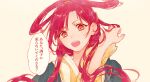  1girl :o hair_rings head_tilt highres long_hair looking_at_viewer magi_the_labyrinth_of_magic red_eyes redhead ren_kougyoku shirane_rine signature solo speech_bubble translation_request upper_body 