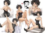  1girl ;d ass betty_boop betty_boop_(character) breasts earrings full_body gold_earrings gold_necklace heart high_heels highres jewelry looking_back medium_breasts multiple_views one_eye_closed open_mouth rakeem_garcia-cueto short_hair simple_background smile white_background 