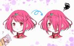  2girls ? alternate_hairstyle animal_ears blush cat_ears earrings f_1chan grey_hair hair_over_one_eye jewelry multiple_girls nia_(xenoblade) pyra_(xenoblade) red_eyes redhead short_hair xenoblade_chronicles_(series) xenoblade_chronicles_2 