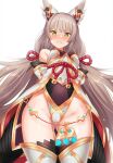  1girl 2nske_poke animal_ear_fluff animal_ears blush breasts cat_ears facepaint frown green_eyes groin highres low_twintails medium_breasts nia_(blade)_(xenoblade) nia_(xenoblade) solo spoilers twintails wide_hips xenoblade_chronicles_(series) xenoblade_chronicles_2 