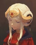  brown_background closed_eyes double_bun edelgard_von_hresvelg fake_horns fire_emblem fire_emblem:_three_houses half-closed_eyes highres horns kureihii shadow sidelocks signature upper_body violet_eyes 