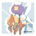  artist_name buizel carrying closed_eyes commentary_request drifloon flying flying_sweatdrops gen_4_pokemon hamhsi_miyar motion_blur no_humans pokemon pokemon_(creature) struggling tongue tongue_out watermark 