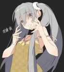  1girl bare_shoulders dress ekka_(chrysalis) eyebrows_visible_through_hair eyes_visible_through_hair grey_eyes hair_ribbon long_hair monogatari_(series) oikura_sodachi owarimonogatari ribbon scared silver_hair strap_slip sweat twintails very_long_hair 