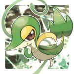  border brown_eyes closed_mouth commentary_request gen_5_pokemon looking_at_viewer no_humans outline outside_border plant pokemon pokemon_(creature) rakugakutari smile snivy solo vines white_border 