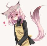  1boy ahoge akatsuki_(ggsy7885) animal_ear_fluff animal_ears apron bangs black_sweater closed_mouth eyebrows_visible_through_hair fox_ears fox_tail grey_eyes hair_between_eyes hair_strand hands_together highres long_sleeves looking_at_viewer male_focus medium_hair messy_hair original otoko_no_ko sidelocks silver_hair solo sweater tail turtleneck upper_body white_background 