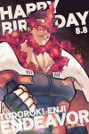  1boy beard blue_eyes boku_no_hero_academia bulge character_name covered_abs english_text facial_hair fire happy_birthday large_pectorals male_focus mature_male muscular muscular_male redhead scar scar_across_eye short_hair sideburns solo spiky_hair thick_thighs thighs todoroki_enji torio_(torrie_skm) upper_body 