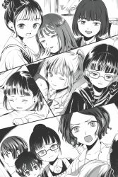  6+girls 7753 arare_mutou braid clantail english_commentary glasses highres hime_cut kotori_nanaya long_hair mahou_shoujo_ikusei_keikaku mahou_shoujo_ikusei_keikaku_breakdown maruino multiple_girls nene_ono novel_illustration official_art open_mouth rareko_(mahoiku) sad sailor_collar school_uniform short_hair smile spoilers sweat third-party_source twin_braids window 