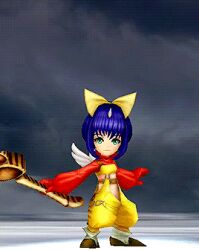  1girl angel_wings animated_gif blue_hair eiko_carol final_fantasy_ix green_eyes hairbows hopping horn magic staff 