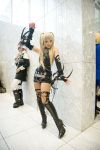  amane_misa apple blades blonde_hair boots choker cosplay death_note fishnet_stockings kipi-san photo thigh-highs torn_clothes twintails 