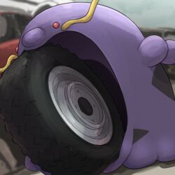  absurdres commentary_request highres no_humans open_mouth pokemon pokemon_(creature) pokemon_focus red_eyes solid_circle_eyes solo spicyichizo swalot unused_tire whiskers wide_mouth 
