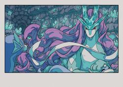  absurdres cave cave_interior crystal dragon dratini highres mane no_humans onamuzi_illust pokemon pokemon_(creature) pokemon_focus red_eyes suicune wings 