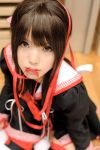  cosplay final_approach hair_ribbons kipi-san masuda_shizuka mouth_hold photo school_uniform 