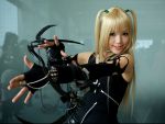  amane_misa blades blonde_hair cosplay death_note elbow_gloves fishnet_stockings kipi-san lace photo torn_clothes twintails 