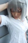  cosplay fan itsuka school_uniform silver_hair tagme_character tagme_series unbuttoned 