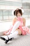  apron cosplay hair_ribbons hinomori_mina kipi-san lace photo pia_carrot thigh-highs twintails waitress waitress_uniform 