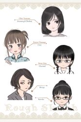  5girls 7753 arare_mutou artist_request black_eyes black_hair blush braid brown_hair check_artist chie_yumeno clantail closed_mouth dreamy_chelsea glasses highres kotori_nanaya long_hair mahou_shoujo_ikusei_keikaku mahou_shoujo_ikusei_keikaku_breakdown maya_mutou meyer_(mahoiku) multiple_girls nene_ono open_mouth rareko_(mahoiku) short_hair sketch third-party_source twin_braids 